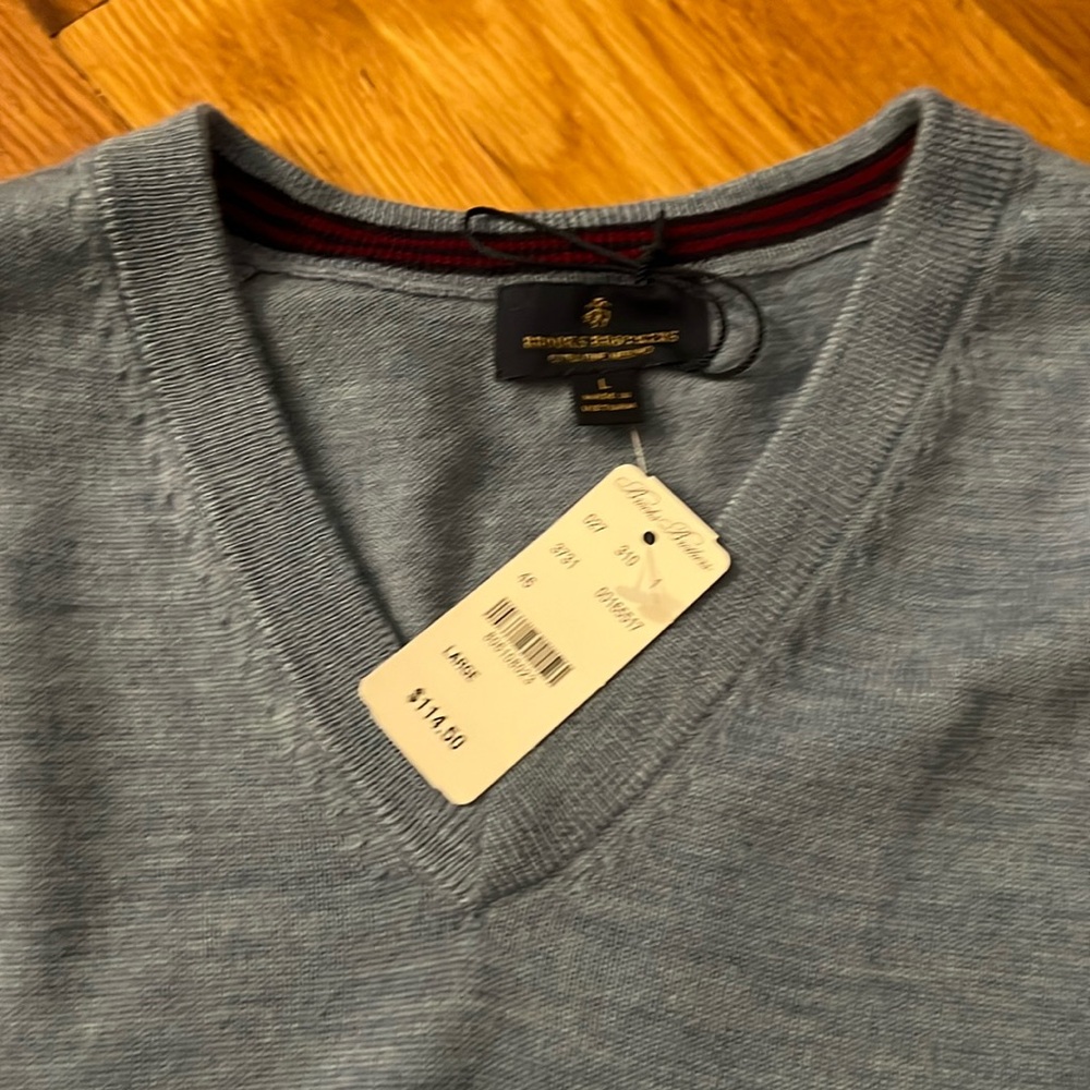 NWT | Brooks Brothers Blue Merino Wool V-neck Sweater | Size L